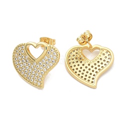 Orecchini a bottone da donna in ottone placcato a cremagliera con micro pavé di zirconi cubici trasparenti&nbsp;EJEW-C125-06A-G
