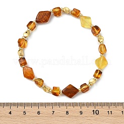 Elastische Armbänder aus natürlichem Bernstein und Messingperlen für Damen&nbsp;BJEW-JB13693