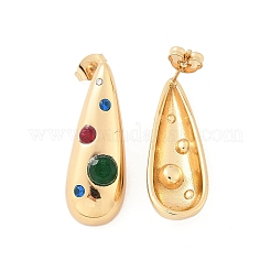 Orecchini a bottone in vetro in acciaio inossidabile 304&nbsp;EJEW-M070-17G-02