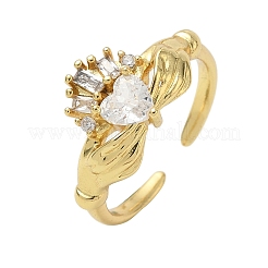 Messing Micro Pave Zirkonia Manschette offene Ringe&nbsp;RJEW-C163-04G