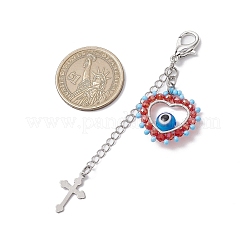 Adornos colgantes de corazón con cuentas de vidrio y lámpara de mal de ojo hechos a mano&nbsp;HJEW-MZ00211-01