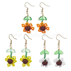3 paire de boucles d'oreilles pendantes en perles de verre tournesol bicolores avec acier inoxydable 304&nbsp;EJEW-MZ00532