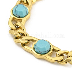 Bracelets à maillons polygonaux en acier inoxydable 304 et turquoise synthétique pour femmes&nbsp;BJEW-G717-16G-03