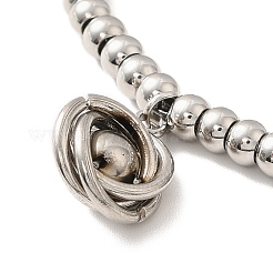 Bracciale con ciondolo a forma di nodo intrecciato con sfera in acciaio inossidabile 201 anti-appannamento con perline rotonde per donna&nbsp;BJEW-B057-05P