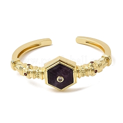 Sechseckige Armreifen aus Messing mit Pavé-Fassung aus natürlichem Amethyst und Zirkonia für Damen&nbsp;BJEW-Z172-01G-09