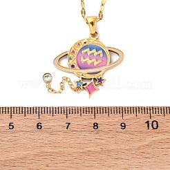 304 Edelstahl Hot Pearl Emaille Konstellation Planet Anhänger Halsketten&nbsp;NJEW-D310-01J-G