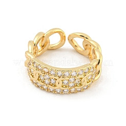 Anillos de puño abiertos con circonita cúbica transparente y micropavé de latón con cadena&nbsp;RJEW-G309-36G