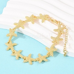 Bracciali a catena in ottone a forma di stella marina per donna&nbsp;BJEW-K248-07A-G