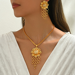 Ohrringe und Halsketten-Sets mit hohlen Blumenquasten aus Eisen und Strass für Frauen&nbsp;TF2219
