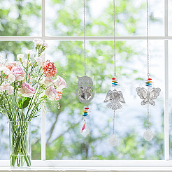 8 pièce 8 styles de décorations suspendues en laiton en forme de cœur creux/hibou/ange/papillon&nbsp;HJEW-AN0001-03