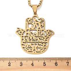 Collane con ciondolo a forma di mano di Hamsa in acciaio inossidabile 201 con taglio cavo&nbsp;NJEW-H065-07G
