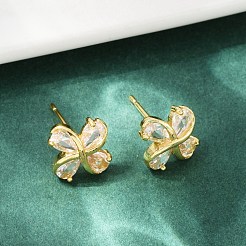 Aretes de circonita cúbica transparente con micropavé de latón y flores&nbsp;EJEW-U064-03A-G