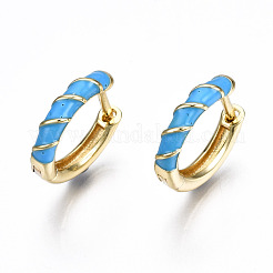 Orecchini a cerchio huggie in ottone smaltato&nbsp;EJEW-T014-29G-NF