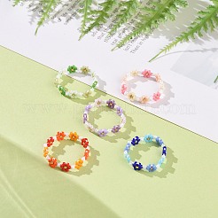 Glasperlen-Stretch-Fingerring mit Blütenwickel für Frauen&nbsp;RJEW-MZ00002