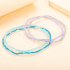 4 ensemble de bracelets de cheville extensibles en perles de rocaille en plastique à rondelles lumineuses de 4 couleurs&nbsp;WG02137-01