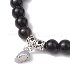 8 mm runder natürlicher schwarzer Onyx (gefärbt und erhitzt) und Crackle-Achat-Perlen-Stretcharmband-Sets&nbsp;BJEW-TA00524