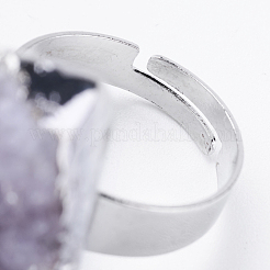 Einstellbar natürliche druzy Amethyst Fingerringe&nbsp;RJEW-E146-02