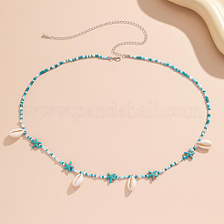 Natürliche Kauri-Muschel & synthetischer Türkis und Glasperlen&nbsp;AJEW-CP0011-34