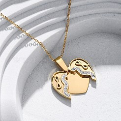 Colliers pendentifs en acier inoxydable 304 avec strass en forme de cœur ouvrable pour femmes&nbsp;NJEW-Z065-13G