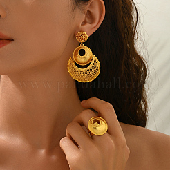 Ensembles de boucles d'oreilles et de bagues rondes creuses en alliage pour femmes&nbsp;FF3936