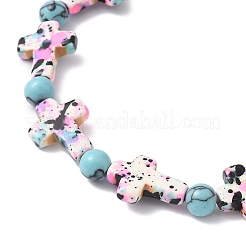 Pulseras elásticas con cuentas redondas y cruz de turquesa sintética pintadas para hornear para hombres y mujeres&nbsp;BJEW-JB12341-03