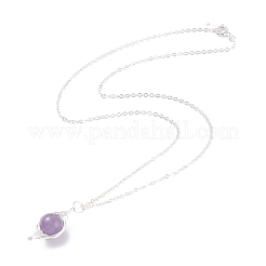 Collier pendentif rond tressé en pierre naturelle&nbsp;NJEW-JN03819-01