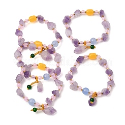 Braccialetti elasticizzati da donna con ciondoli in pepite di ametista grezza naturale.&nbsp;GG-CBA2C9C-10