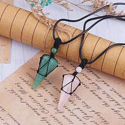 Collana con ciondolo intrecciato a cono di quarzo rosa naturale&nbsp;NJEW-SZ0001-59E