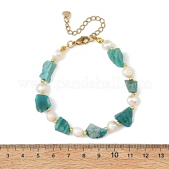 Braccialetti con pepite di amazzonite naturale grezza e perle coltivate d'acqua dolce naturali.&nbsp;BJEW-JB14387-02