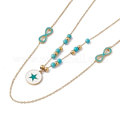 Collar de doble capa con dijes de esmalte y cuentas turquesas sintéticas&nbsp;NJEW-P269-20B-G