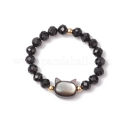 Ringe aus Perlen aus natürlichem Regenbogenmondstein und natürlichem schwarzen Turmalin&nbsp;RJEW-TA00196