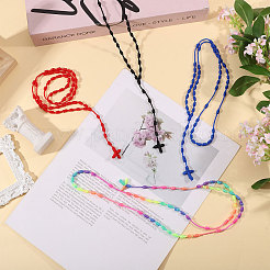 8 collier de chapelet avec pendentif croix en nylon de 4 couleurs&nbsp;DOLL-CA0001-03
