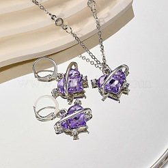 Collana con ciondolo in lega di vetro a forma di cuore e orecchino a cerchio&nbsp;FS-WG91246-01
