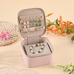 Boîtes de rangement à bijoux portables en cuir PU avec fermeture éclair et poignée&nbsp;CON-WH20005-28B