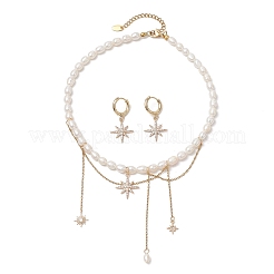 Collane con ciondolo a forma di stella in ottone micro pavé di zirconi cubici e set di orecchini a cerchio&nbsp;SJEW-JS01318