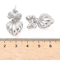 Ohrstecker aus Messing mit Mikropflaster und klaren Zirkonia in Schleife für Damen&nbsp;EJEW-U057-03P