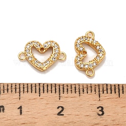Breloques connecteurs en forme de cœur en laiton micro pavé de zircones cubiques transparentes&nbsp;KK-H515-11A-G