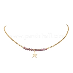 Collares para mujer con colgante de aleación con cuentas facetadas en forma de rondel de vidrio electrochapado y cadena de eslabones de acero inoxidable 304.&nbsp;NJEW-JN05764-04