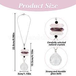 3 pz di ametista naturale e cristallo di quarzo e quarzo rosa e decorazioni pendenti in vetro&nbsp;HJEW-DR00166