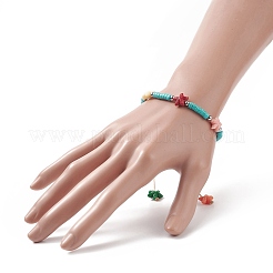 Gefärbte synthetische türkisfarbene (gefärbte) Heishi-Perlenarmbänder mit gefärbten synthetischen Korallenseesternen&nbsp;BJEW-JB09194-01