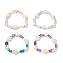 4 pulsera elástica de cuentas de turquesa sintética&nbsp;BJEW-JB11995