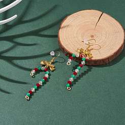 Canne en bonbon de noël en verre avec boucles d'oreilles pendantes en alliage bowknot&nbsp;EJEW-JE04971-03
