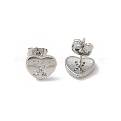 Orecchini a bottone con micro pavé di zirconi chiari in ottone placcato cremagliera&nbsp;EJEW-K299-01P-X