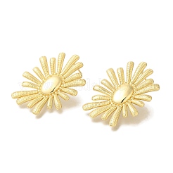Pendientes de botón de latón con diseño de flores y baño de rejilla&nbsp;EJEW-H016-32G