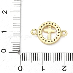 Bague religieuse en laiton sertie de micro-pavés de zirconiums cubiques transparents et ornée de breloques en forme de croix.&nbsp;KK-A282-08A-G