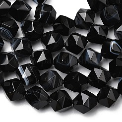 Fili di perle di agata nera naturale a strisce/agata striata&nbsp;G-Z119-A03-03