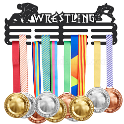 Espositore da parete con porta medaglie in ferro a tema wrestling, con viti, nero, 150x400mm
