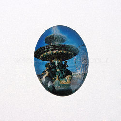 Овальные стеклянные кабошоны с рисунками, Европейский стиль, глубокое синее небо, 40x30x7~9 мм
