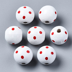Gemalte europäische Perlen aus Naturholz, Großloch perlen, gedruckt, Runde mit Punkt, weiß, 16x15 mm, Bohrung: 4 mm