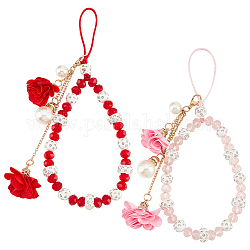 Nbeads 2 breloque de téléphone en perles, Lanière de poignet pour téléphone portable, chaîne en cristal, fleur, chaîne suspendue pour téléphone, clé de voiture, décoration de sac à main, cadeaux de la Saint-Valentin